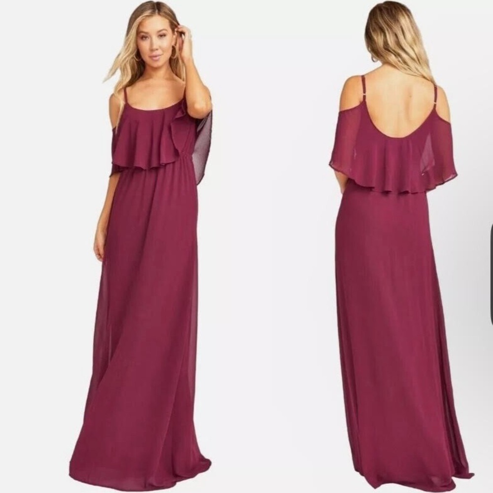 Show Me Your Mumu Flowy Ruffle Maxi Dress in Merlot Chiffon NWT Size XS